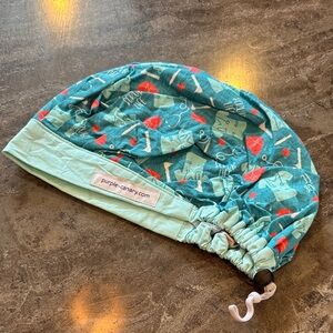 Teal and Red Women's Purple Canary bouffant scrub Hat